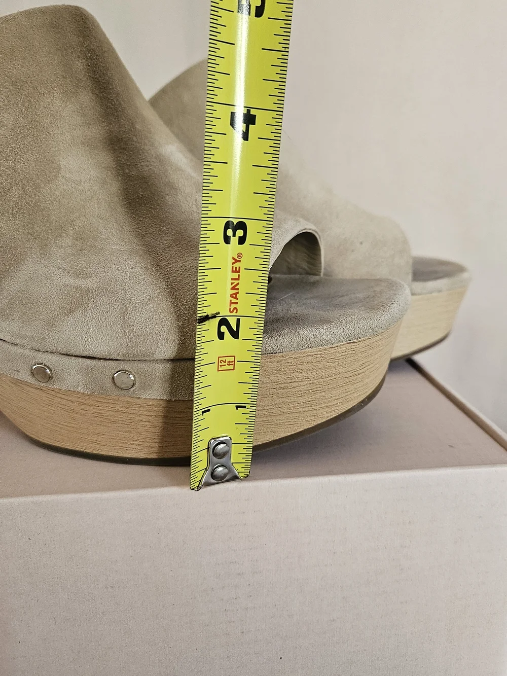Vince Camuto Beige Suede Platform Mule Heels